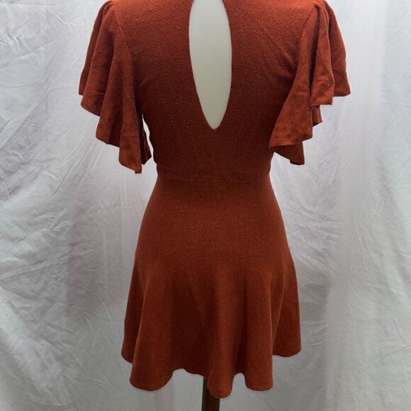 Free People flutter sleeve flare Knit dress XS rusty red brown - Picture 6 of 11